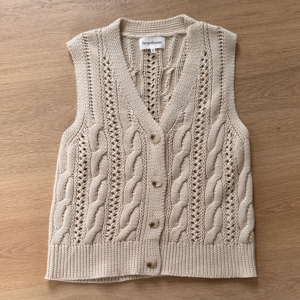 Heartloom Beige Cable Knit Button Front Sweater Vest